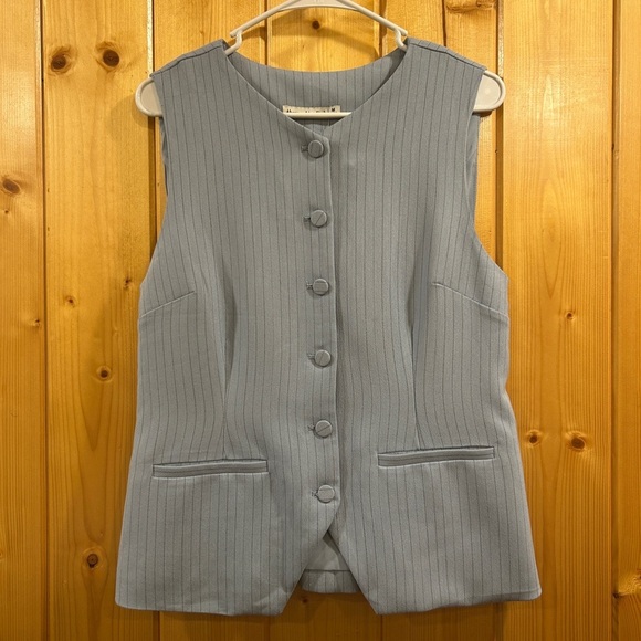 Abercrombie & Fitch Blue Striped Long-Length Tailored Vest Top Size M - Picture 2 of 7